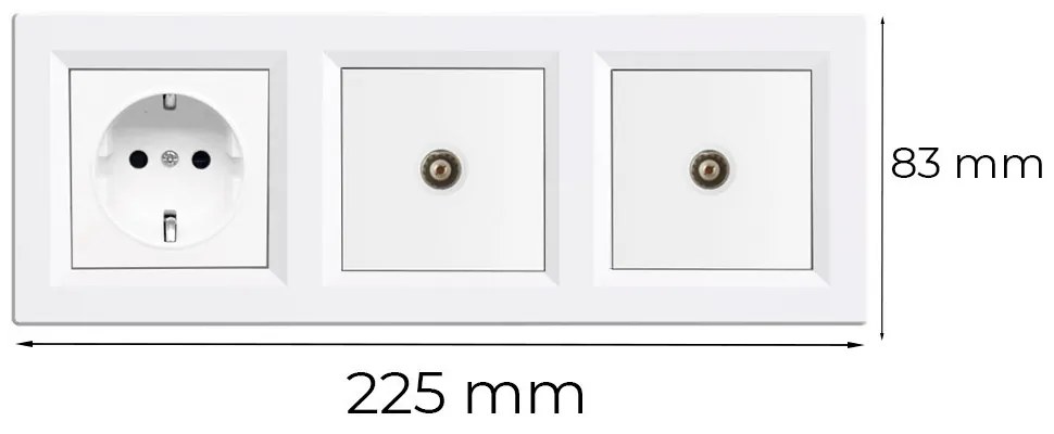 Priză cu împământare Nova III cu două prize TV cu cadru alb