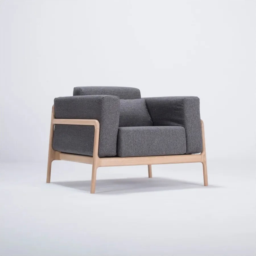 Fotoliu din lemn de stejar Gazzda Fawn, gri închis