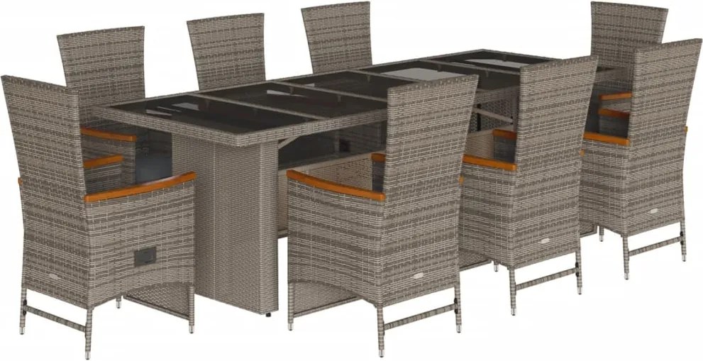 vidaXL Set mobilier grădină cu perne, 9 piese, gri, poliratan