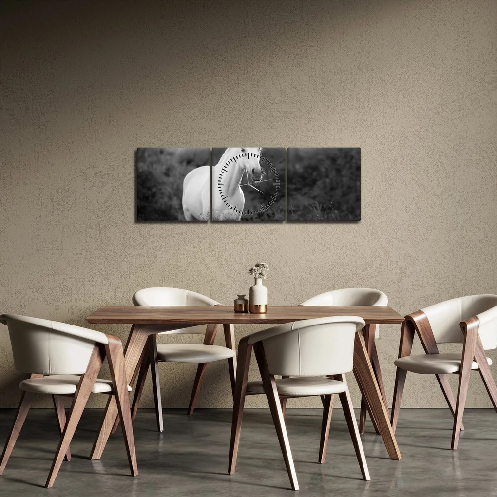 Tablou - Cal alb în poină (cu ceas) (90x30 cm)
