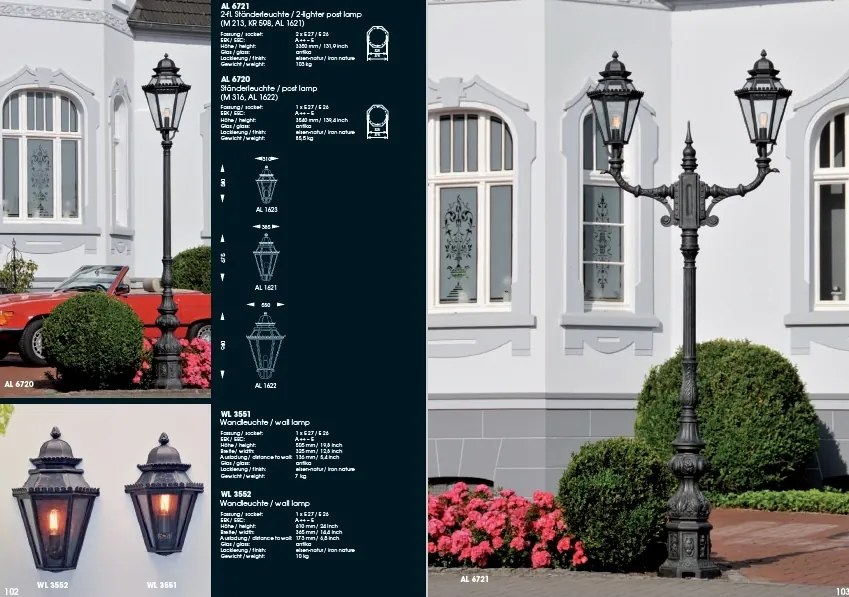 Stalp iluminat exterior din fier forjat, inaltime 335cm, AL 6721