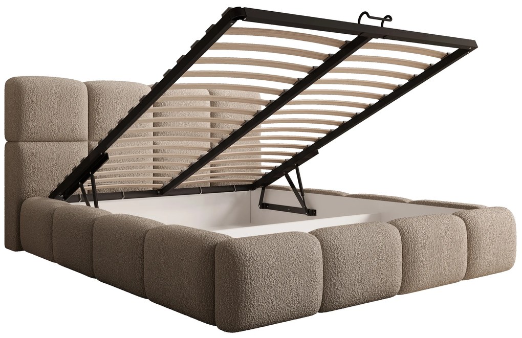 Pat tapițat Cloud 160x200 cu spațiu depozitare - bouclé bej deschis Quelle 02