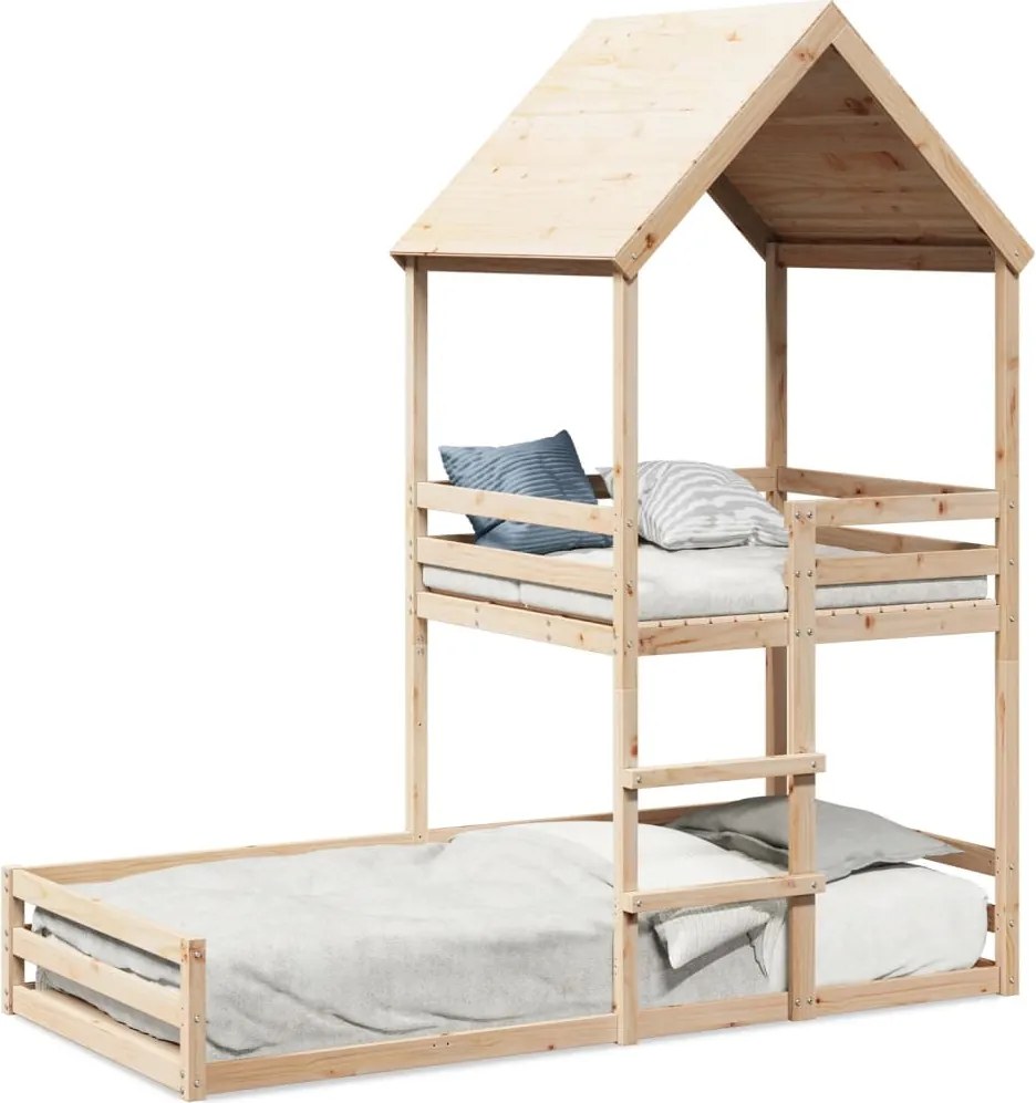 vidaXL Pat supraetajat fără saltea, 90x200 cm, lemn masiv de pin