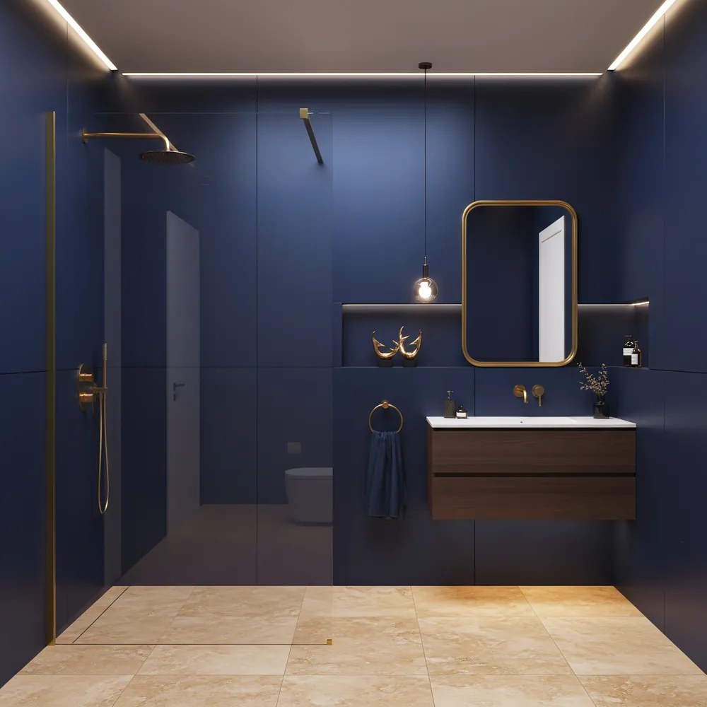 Paravan de dus Rea Flexi Transparent 90 cm auriu periat