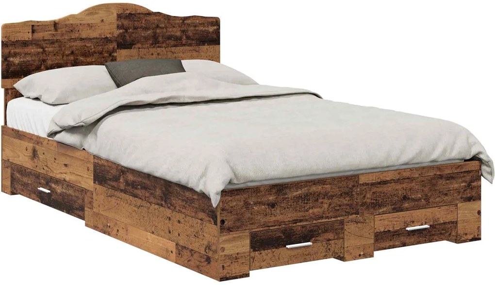 vidaXL Cadru de pat cu headboard Lemn vechi 120 x 190 cm Lemn compozit