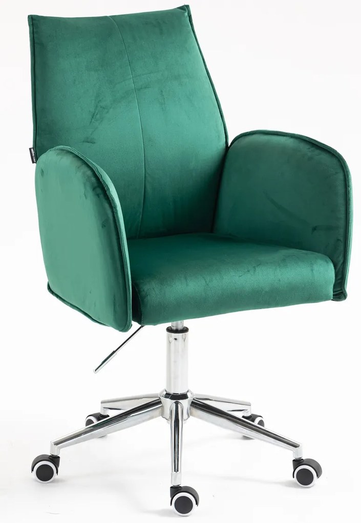 HR280K Scaun Verde din Catifea cu Bază Cromata