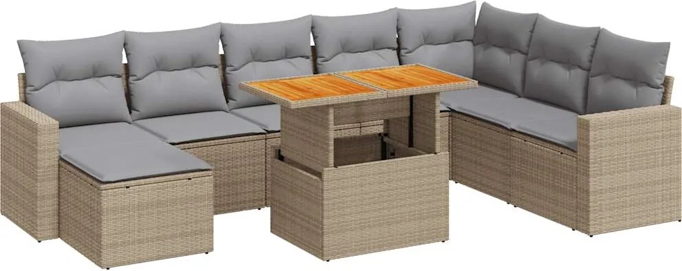 vidaXL Set canapele de grădină, 9 piese, cu perne, bej, poliratan