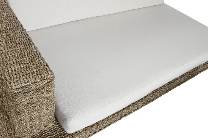 Set lounge exterior din fibre naturale împletite și structura din lemn de tec cu 2 canapele, măsuță de cafea și perne, „Borneo”