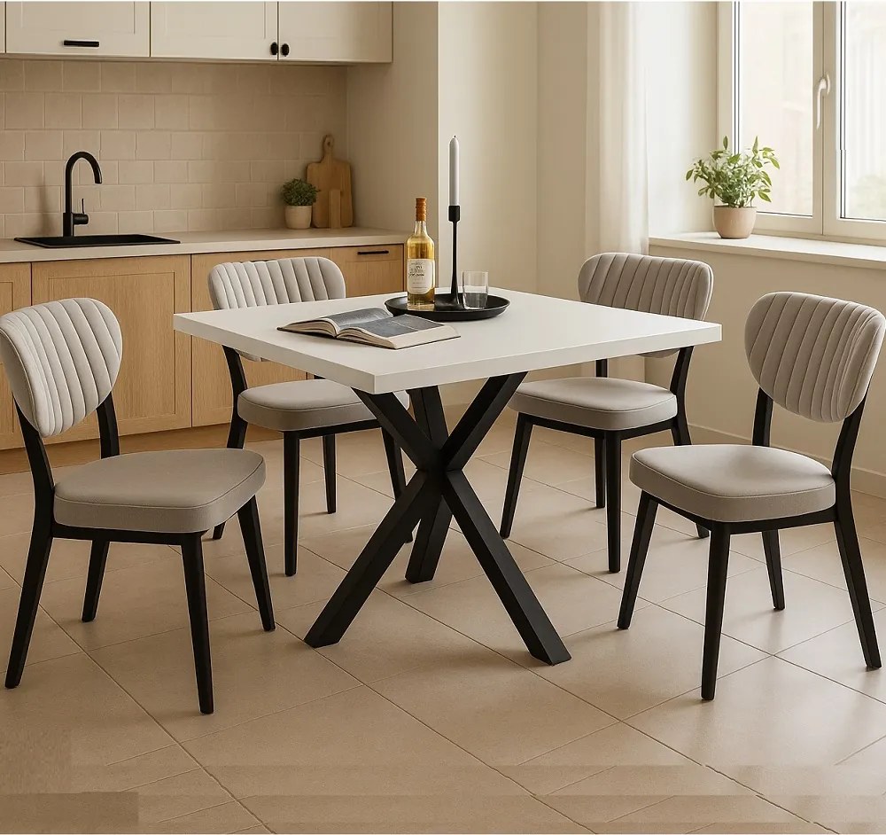 Masa bucatarie patrat texturata Homs, alb-negru, 70x70x75 cm, A0037