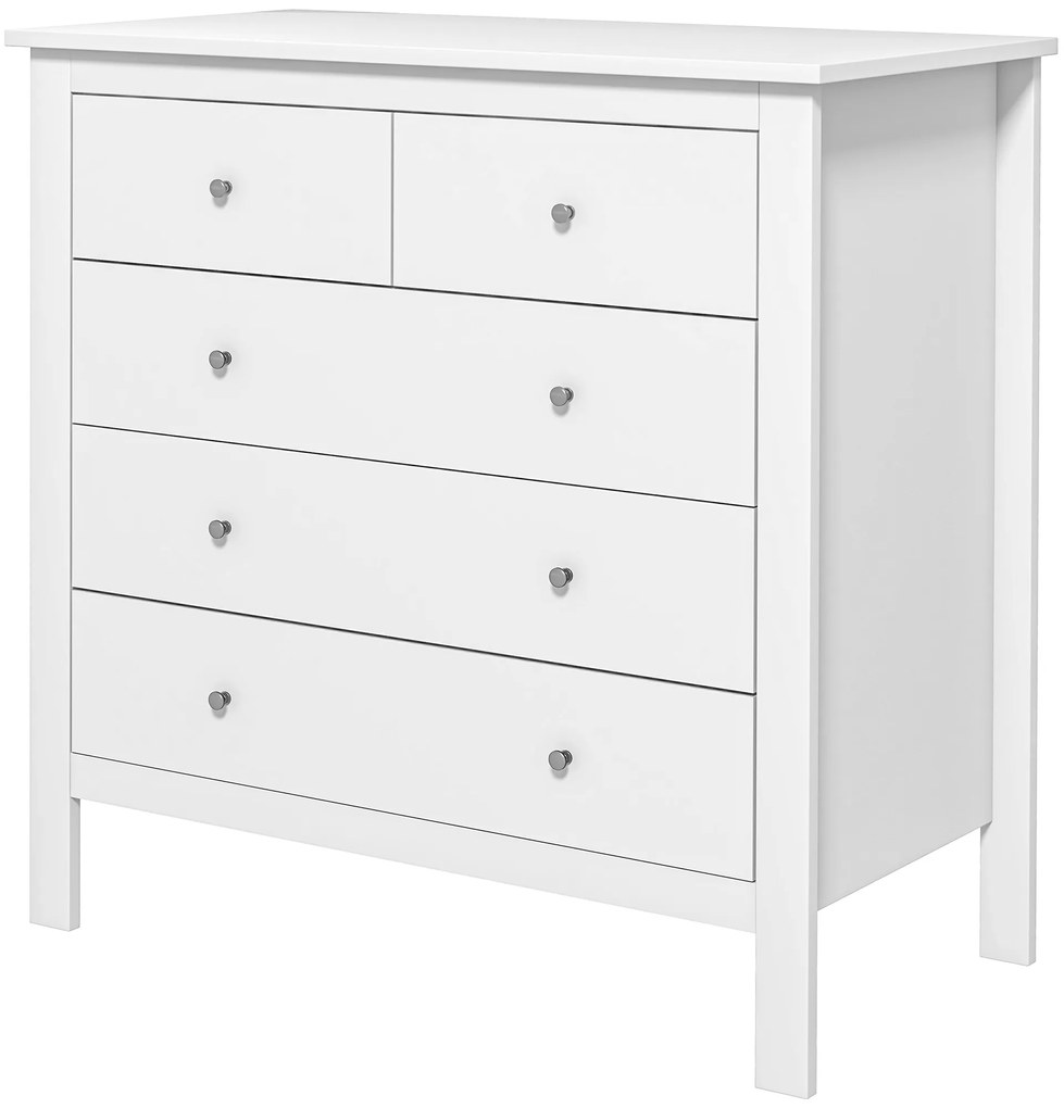 HOMCOM Comodă cu 5 sertare, mobilier de depozitare, cu mânere, șine metalice, din lemn, 79l x 39,5P x 80,5H cm, alb | Aosom Romania