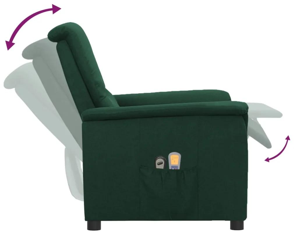 Fotoliu de masaj rabatabil electric, verde inchis, tesatura 1, Morkegronn