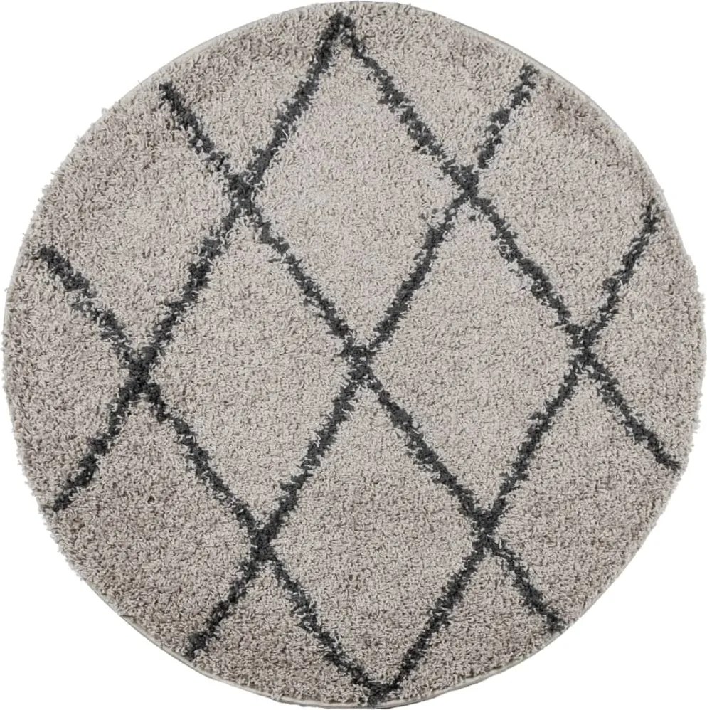 vidaXL Covor pufos "PAMPLONA" cu fire înalte, bej/antracit, Ø 120 cm