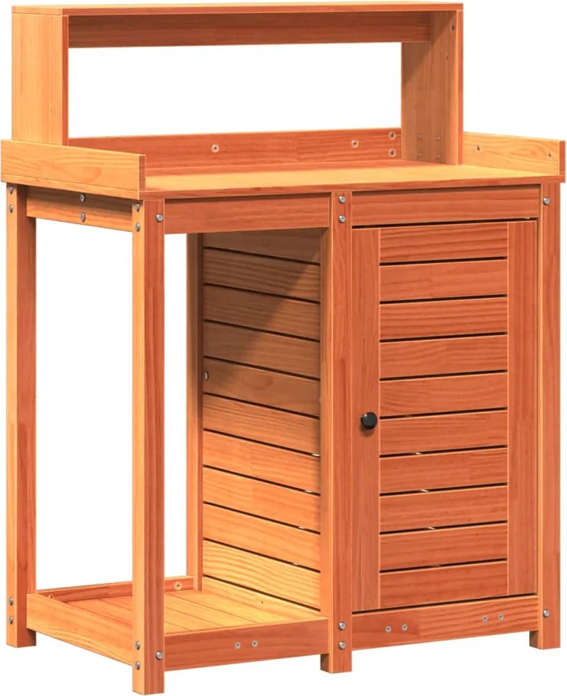 vidaXL Masă plantare cu rafturi maro 82,5x50x109,5 cm lemn masiv pin
