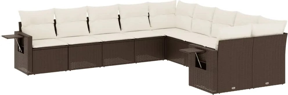 vidaXL Set canapele de grădină cu perne, 10 piese, maro, poliratan