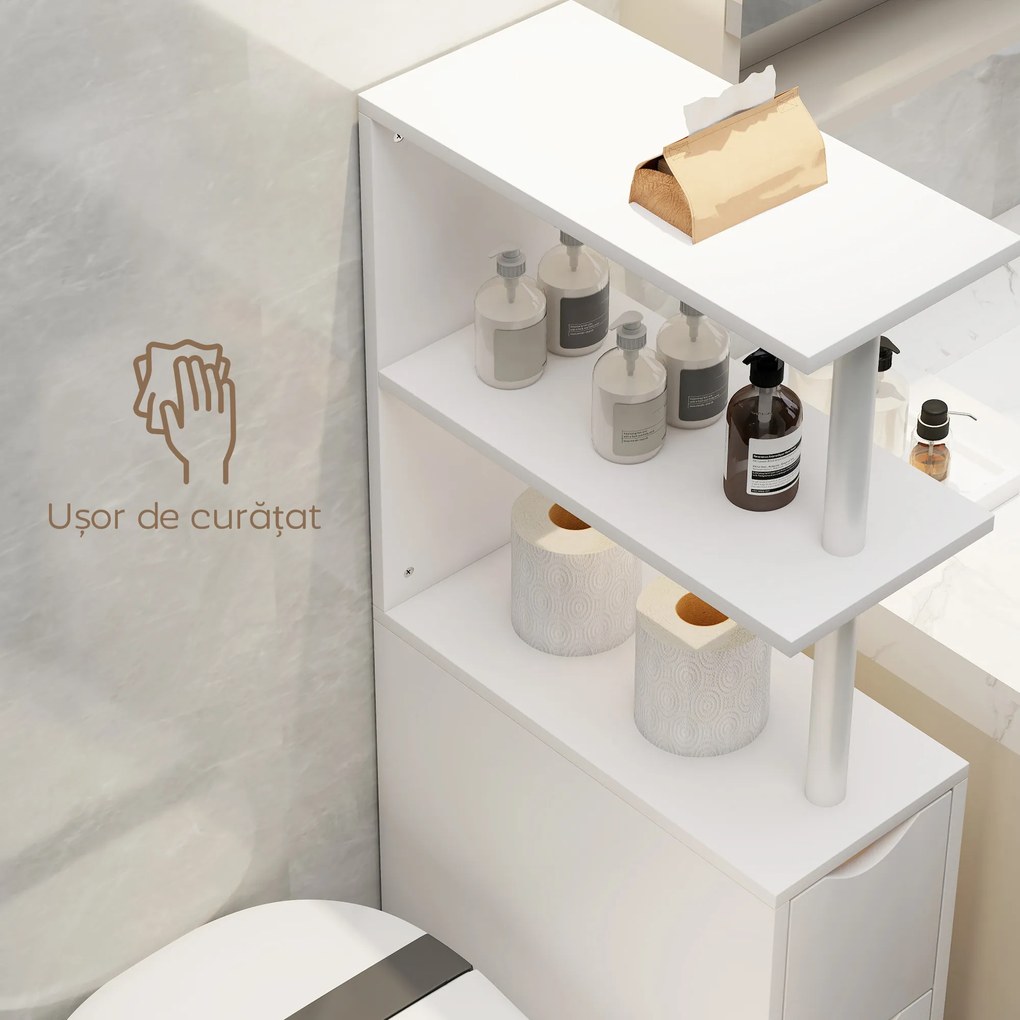 HOMCOM Dulap de Baie Subțire cu Sertare și Rafturi, Dulap de Baie Economisitor de Spațiu cu Sertar pe Roți, Coloană de Baie pentru Sufragerie, 20x45x115 cm, Alb | Aosom Romania