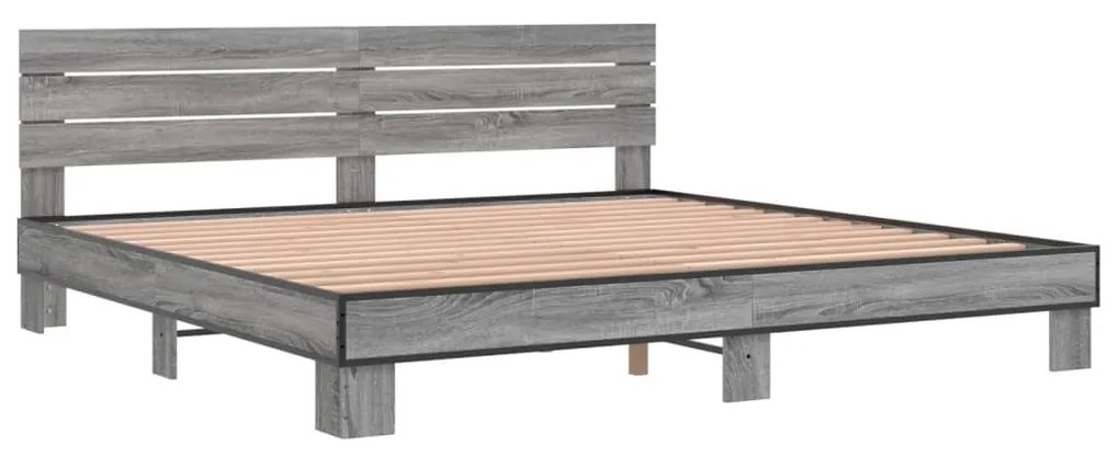3280135 vidaXL Cadru de pat, gri sonoma, 180x200 cm, lemn prelucrat și metal