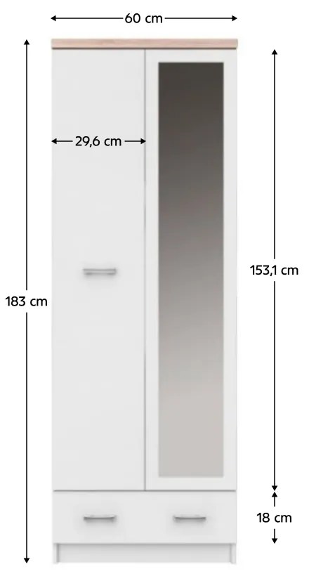 Dulap cu oglinda 2D1S 60, alb   stejar Sonoma, TOPTY TYP 37