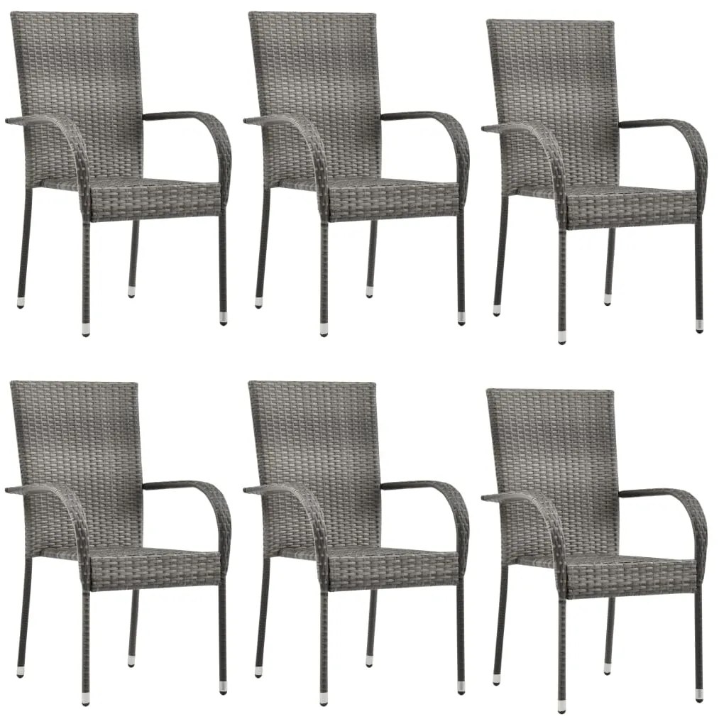 vidaXL Scaune de exterior stivuibile, 6 buc., gri, poliratan