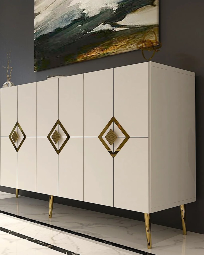 Consola, Hanah Home, Robber KB150, 150x75x35 cm, Alb/Auriu