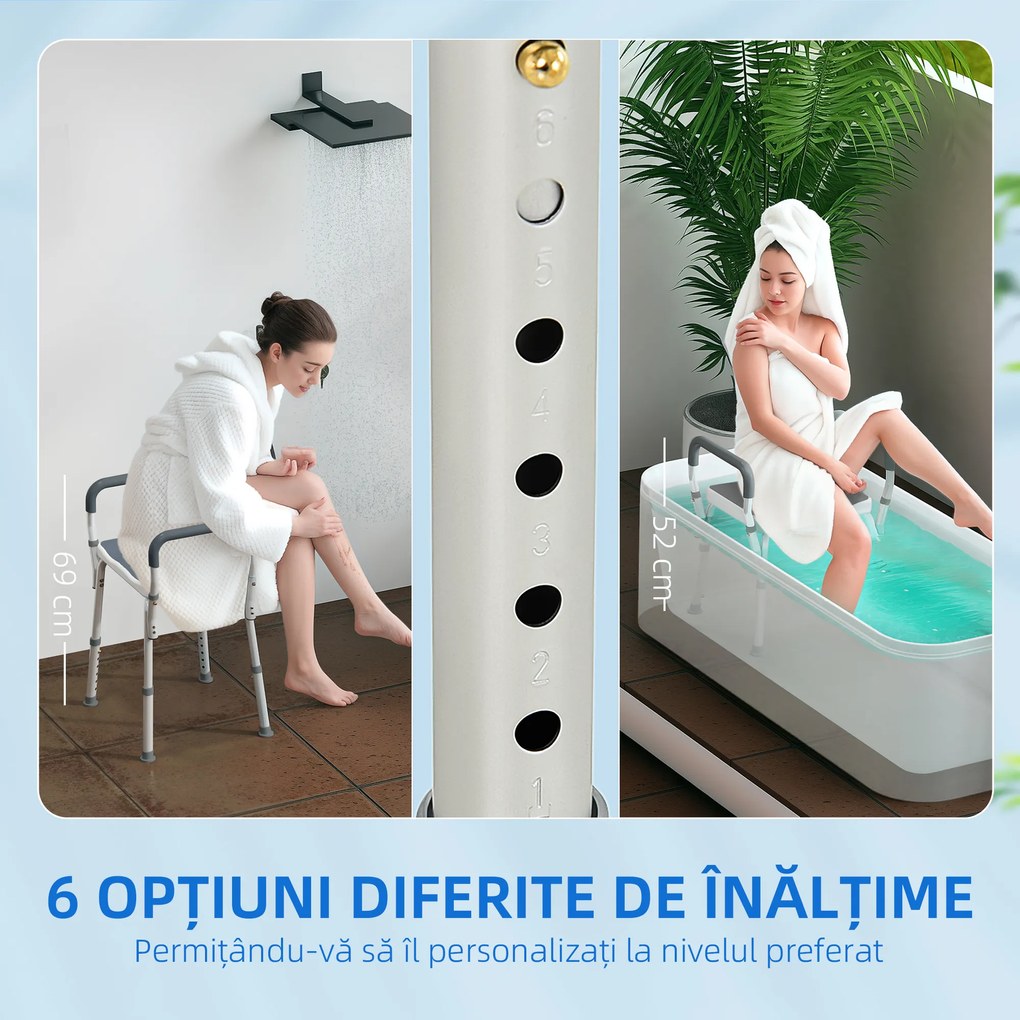 HOMCOM Scaun Reglabil de Duș cu Mânere, Multicolor | Aosom Romania