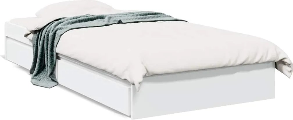 vidaXL Cadru de pat cu sertare, alb, 75x190 cm, lemn prelucrat