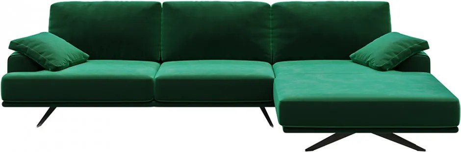 Canapea cu colt verde din catifea si lemn pentru 4 persoane Prado Right Mesonica