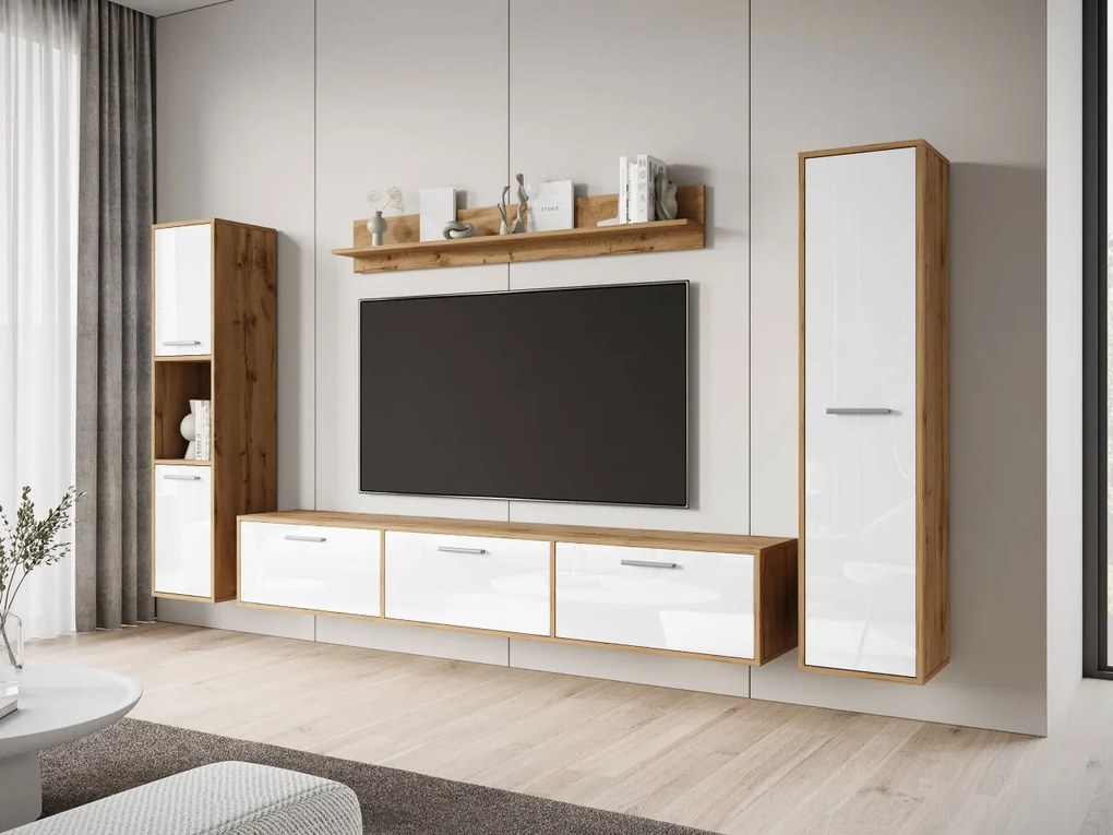 Mobilier living Ikinra XL (Stejar wotan + lucios Alb) . 1104553