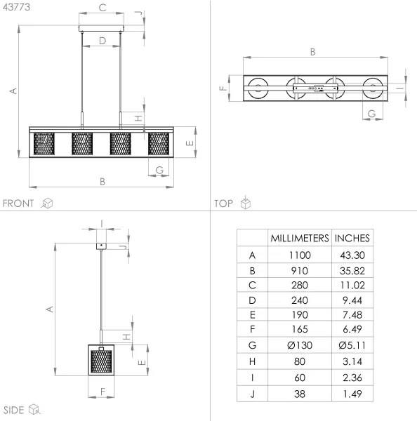 Lustră pe cablu CATTERICK 4xE27/40W/230V Eglo 43773