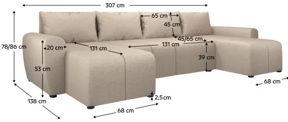 Colțar tapițat extensibil reversibil NEWPORT, bej