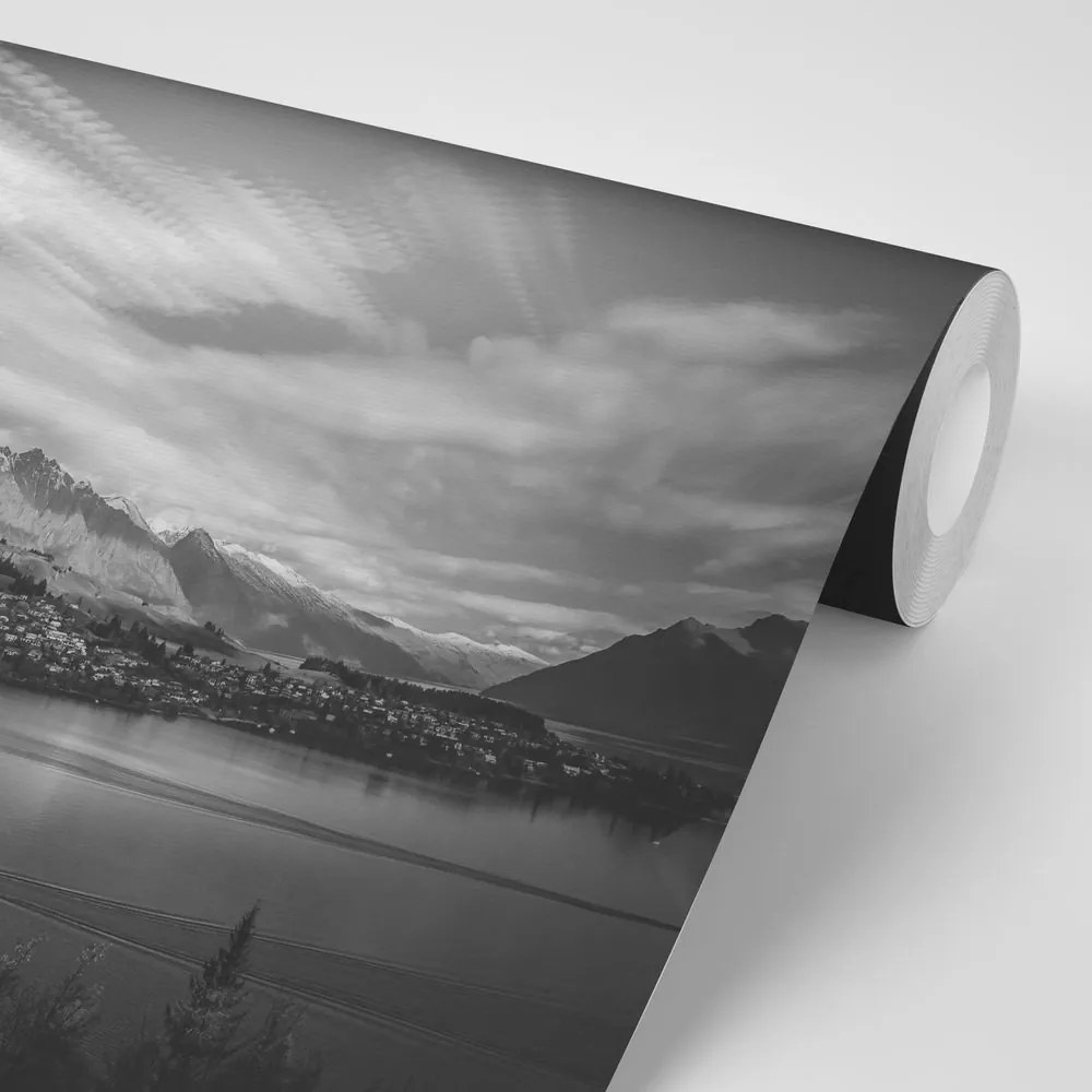 Fototapet seara devreme lacul în alb-negru