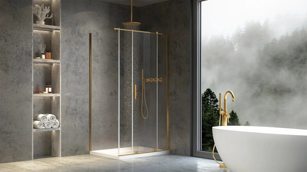 Cabina de dus dreptunghiulara Rea Montana cu usa culisanta 130x90 auriu periat