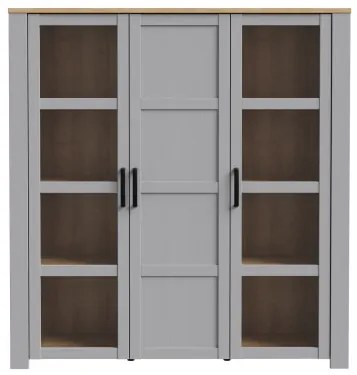 Vitrina Cu 3 Usi Behalf Stejar Riviera Si Stejar Gri, 151.1 Cm