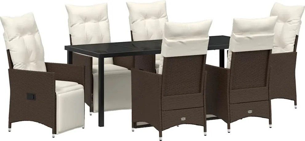 vidaXL Set de masă pentru grădină cu pernă 7 pcs Maro poliratan