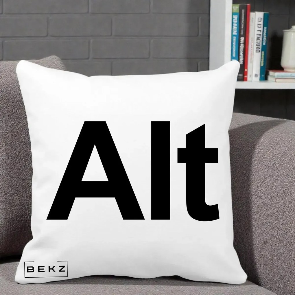 Perna Personalizata Tasta Alt Tipografie Bold, 40x40 cm, Alba Mata, Husa Detasabila, Perna Inclusa, BEKZ®