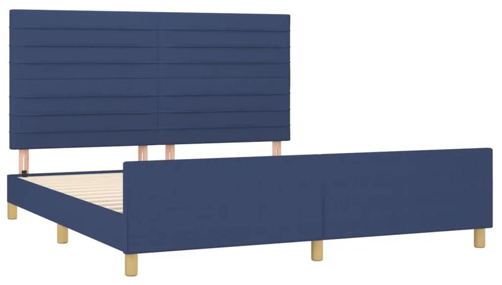 Cadru de pat cu tablie, albastru, 160x200 cm, textil Albastru, 160 x 200 cm, Benzi orizontale