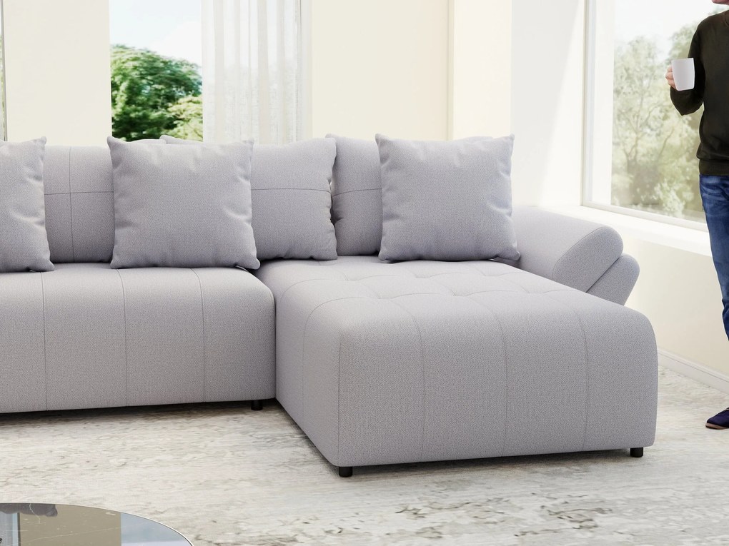 Colțar extensibil dumonde cu ladă de depozitare si sezut confortabil din spuma high-density, Berlin U Enjoy Gri 380x180 cm