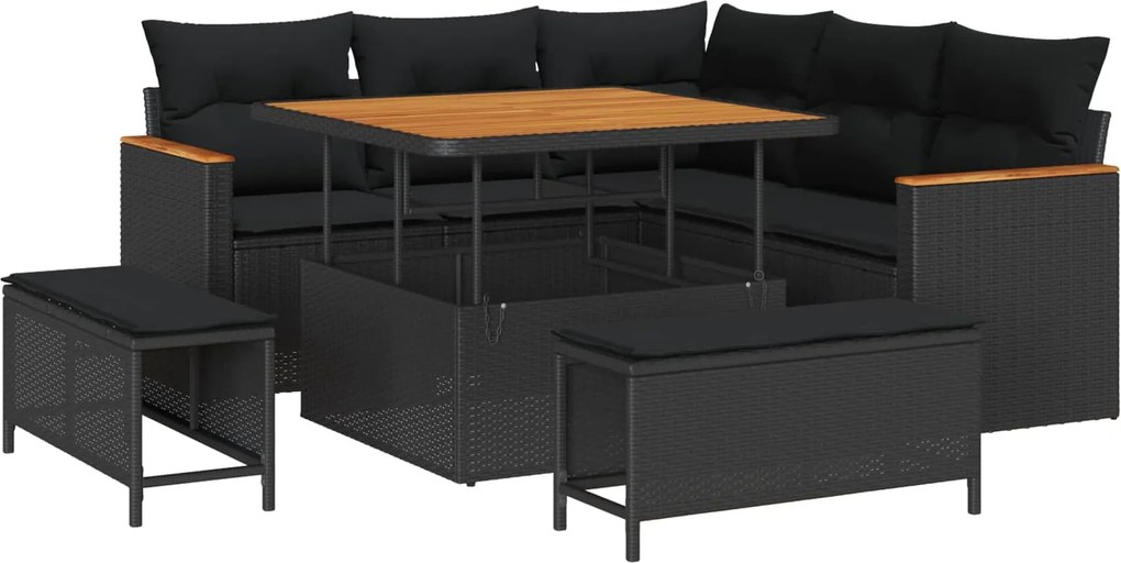 vidaXL Set de canapele pentru grădină 8 pcs Negru poliratan