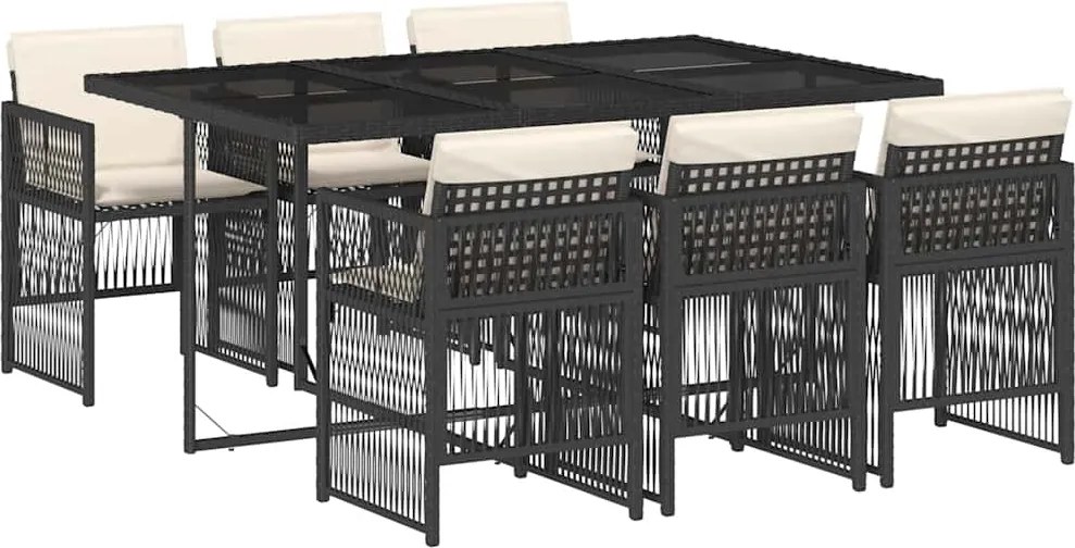 vidaXL Set mobilier de grădină cu perne, 7 piese, negru, poliratan