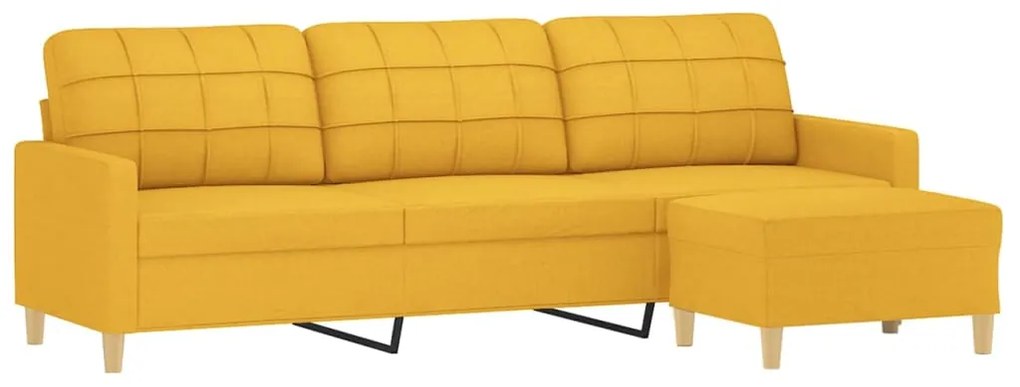Canapea cu 3 locuri si taburet, galben deschis, 210 cm, textil Galben deschis, 228 x 77 x 80 cm