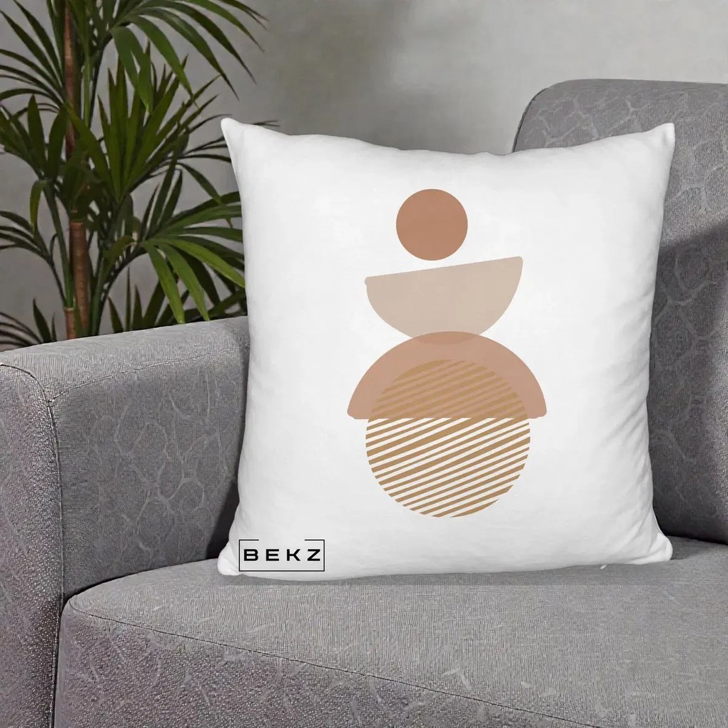 Perna Decorativa Geometric Boho Forme Terracotta, 40x40 cm, Alb Pufos, Husa Detasabila, Perna Inclusa, BEKZ®
