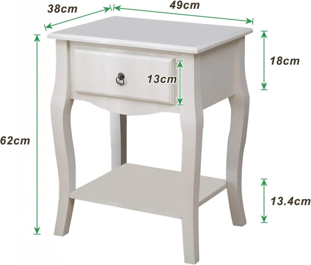 NOA224 - Set 2x Noptiere albe 49 cm, cu 1 sertar, dormitor - Alb