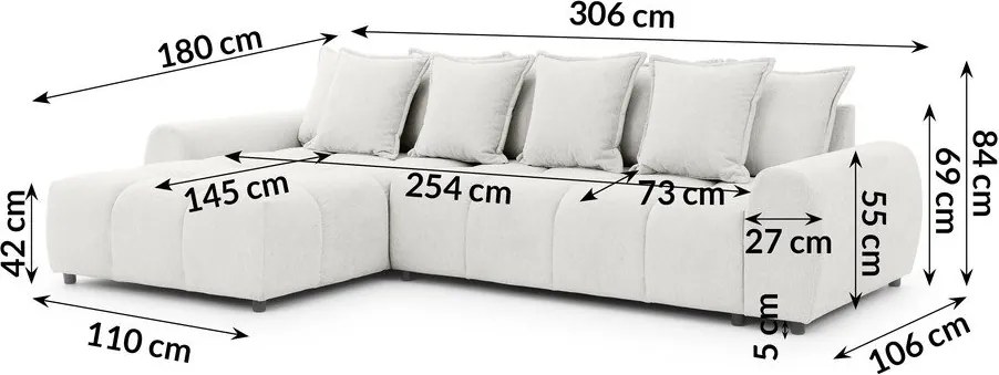 Colțar alb (cu colț pe partea stângă/cu șezlong) Albane – Ropez