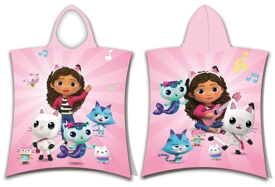 Poncho pentru copii roz pentru 3-8 ani din bumbac Gabby´s Dollhouse – Jerry Fabrics