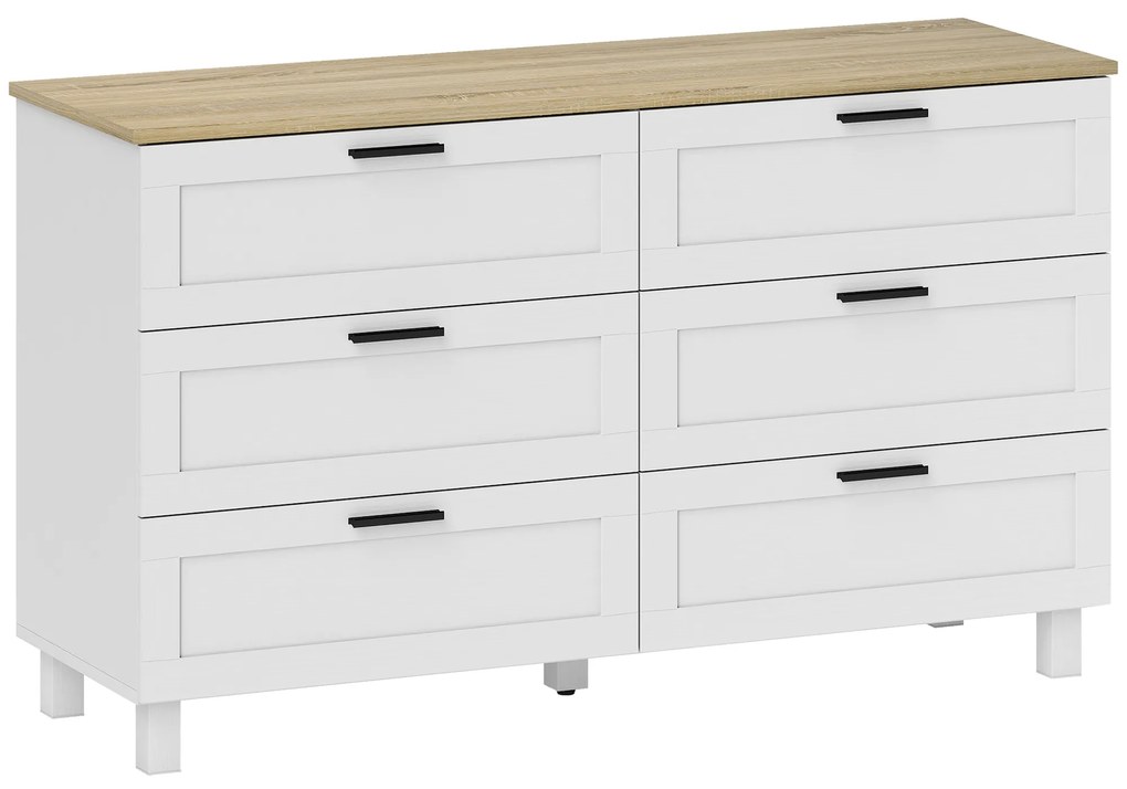 HOMCOM Comodă cu 6 Sertare Modernă din PAL, Lemn de Pin și MDF, 120x38x71 cm, Alb și Culoare Lemn | Aosom Romania