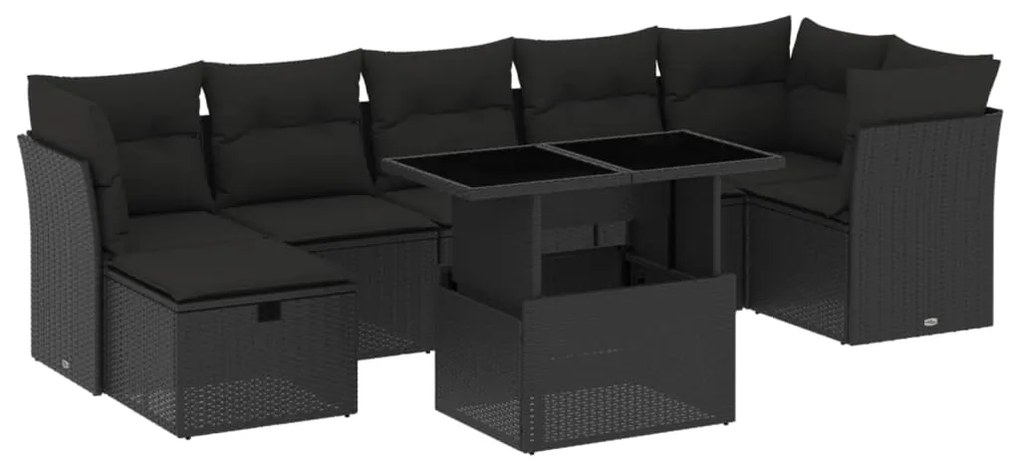 3274665 vidaXL Set mobilier de grădină cu perne, 8 piese, negru, poliratan