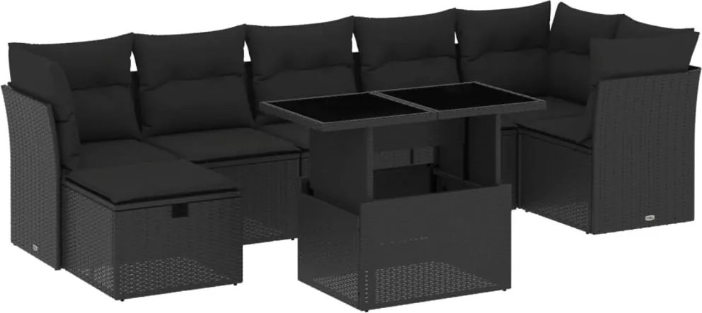 vidaXL Set mobilier de grădină cu perne, 8 piese, negru, poliratan