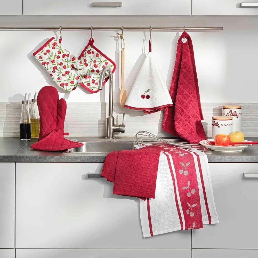 Prosop roșu/alb din bumbac frotir 60 cm Cerisette – douceur d'intérieur