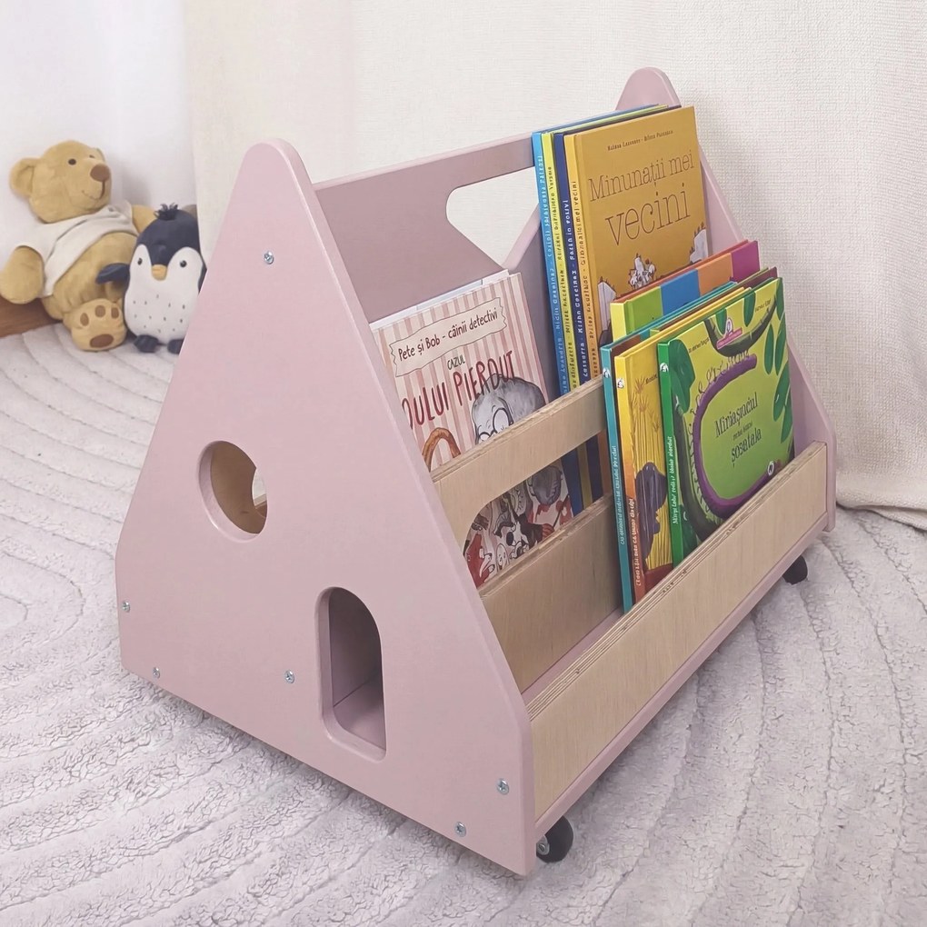 Biblioteca Montessori cu roti, in forma de casuta BOOKY Pearl Green