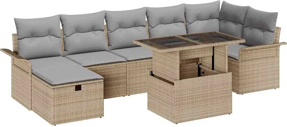 vidaXL Set de canapele pentru grădină cu pernă 8 pcs Bej Rattan poli