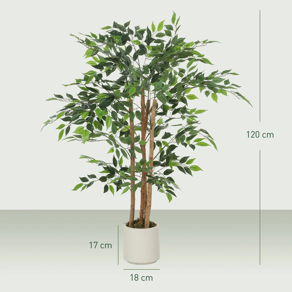 HOMCOM Plantă Artificială Banian 120 cm, cu Trunchi din Lemn Masiv și Ghiveci pentru Interior, Verde | Aosom Romania